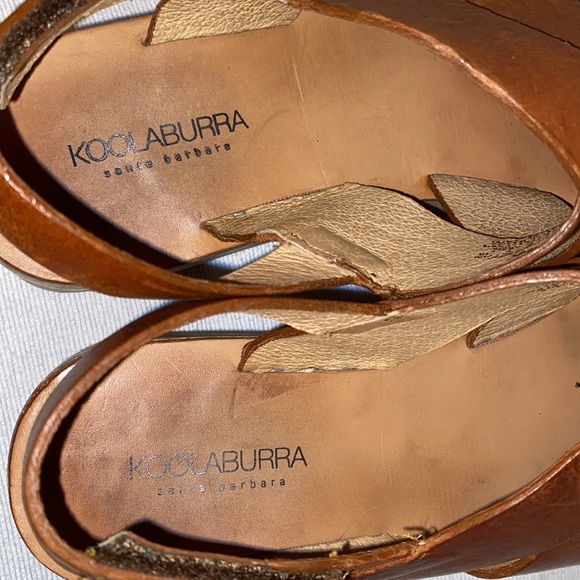 KOOLABURRA Women's Margaux brown leather wooden platform sandals size 9 - Picture 4 of 8